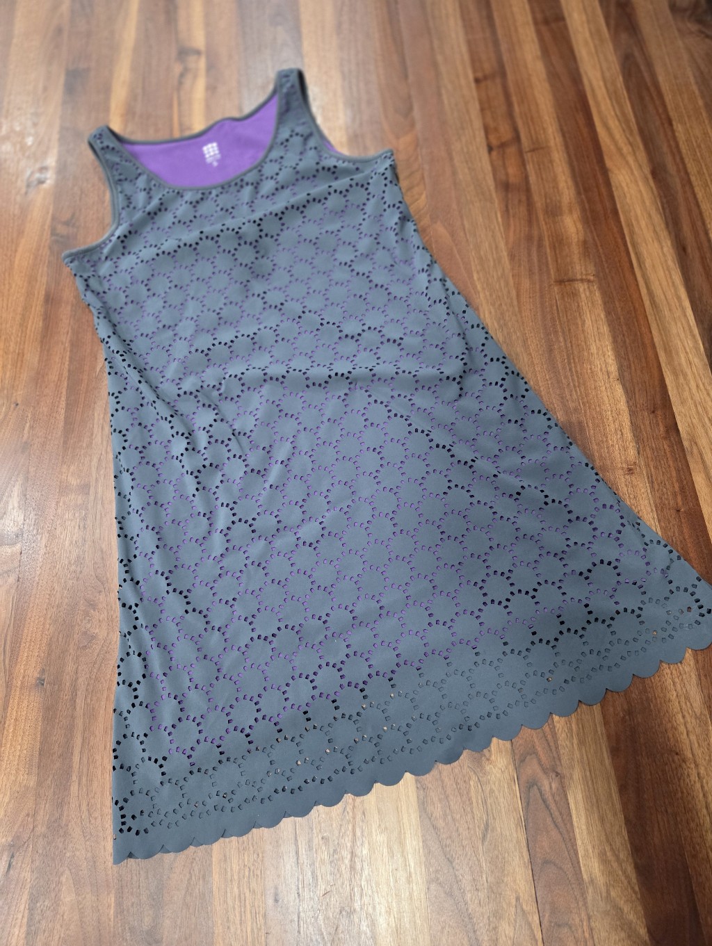 Title Nine Gray Purple Laser-Cut Tank Dress Scalloped Hem Size Small